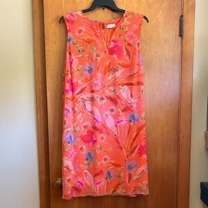 Calvin Klein Vibrant Floral Midi Dress - Orange and Pink